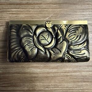 Patricia Nash Elegant Black and Gold Floral Embossed Tooled Clutch Wallet